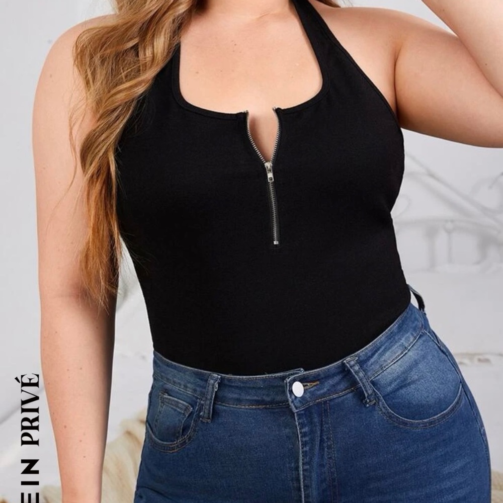 SHEIN Privé Plus Half Zip Halter Top 2x
